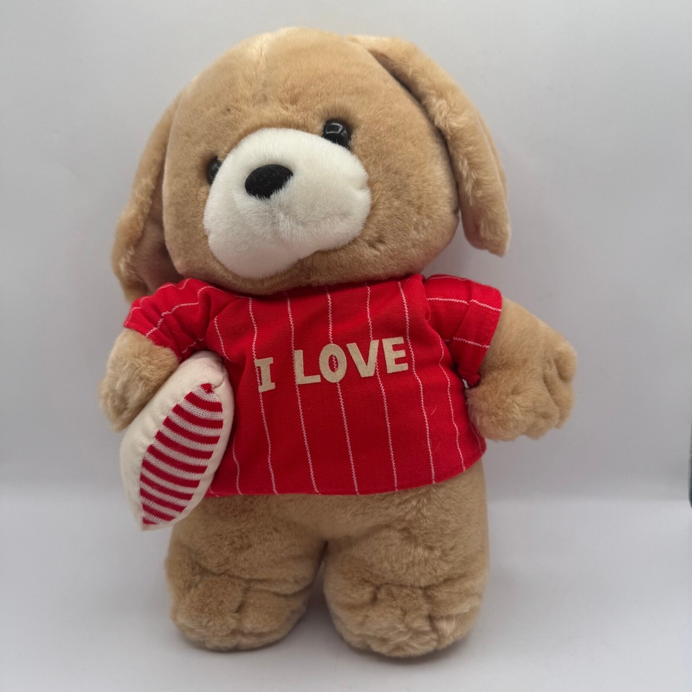 Applause Plush Puppy Sleepover Dog Small Tan Red I Love Heart Vintage‎ 1987 Toy